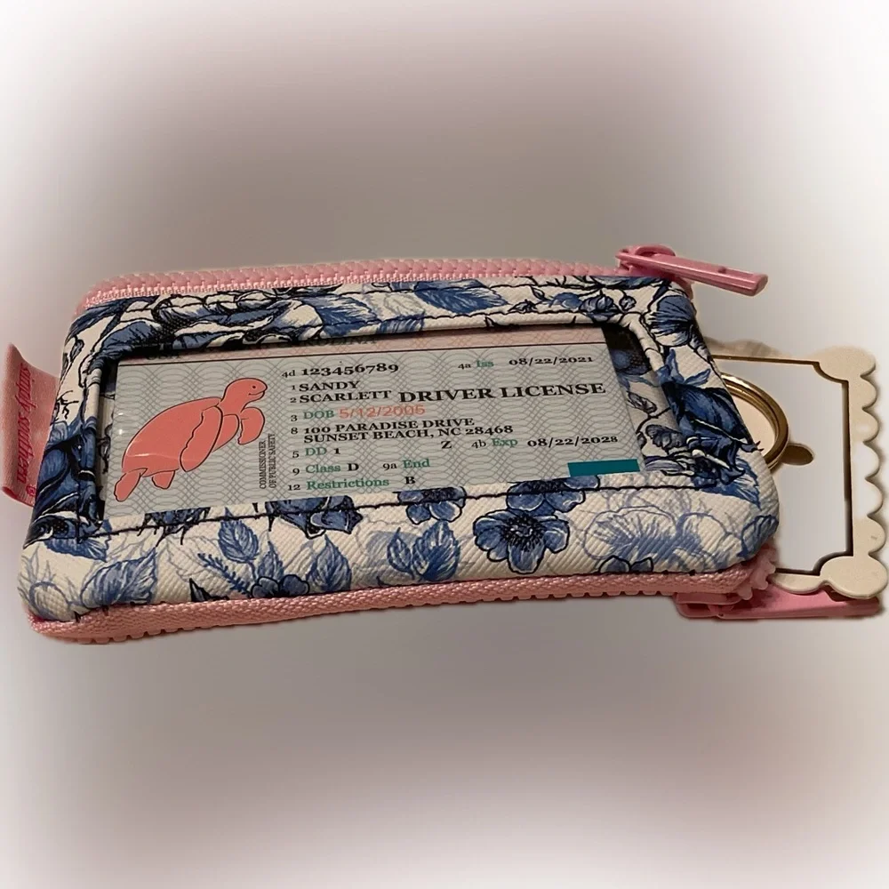 Simply Southern Blue Floral ID Holder with Duo Pink Zippers & outside pocket.